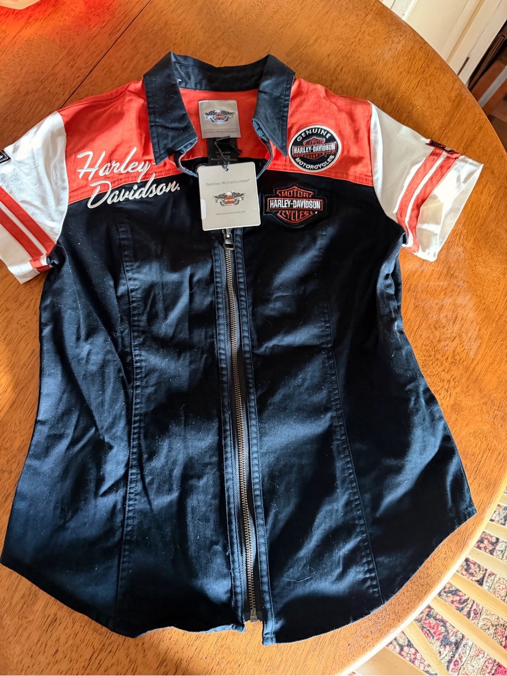 Harley-Davidson Black and Red Women's Zip Jacket with Logo Tag